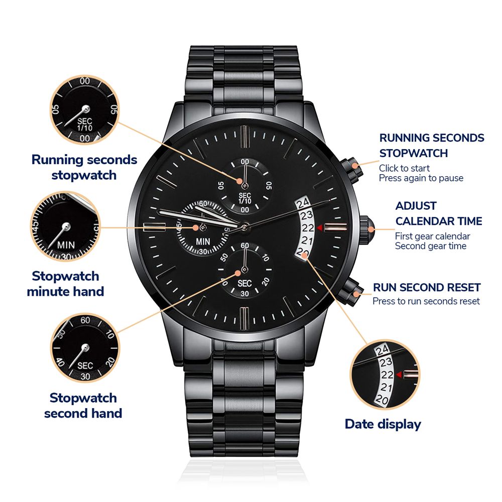 CUSTOMIZABLE ENGRAVED BLACK CHRONOGRAPH WATCH