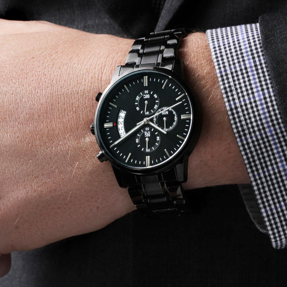 CUSTOMIZABLE ENGRAVED BLACK CHRONOGRAPH WATCH