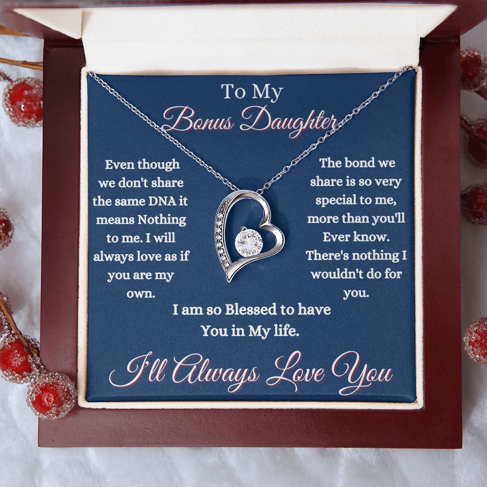 DAUGHTER - TO MY BONUS DAUGHTER - FOREVER LOVE NECKLACE (BLUE)