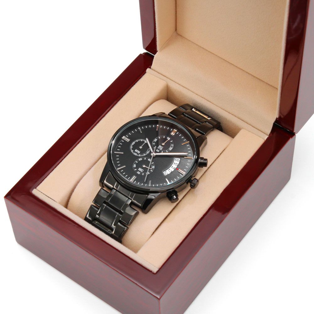 CUSTOMIZABLE ENGRAVED BLACK CHRONOGRAPH WATCH