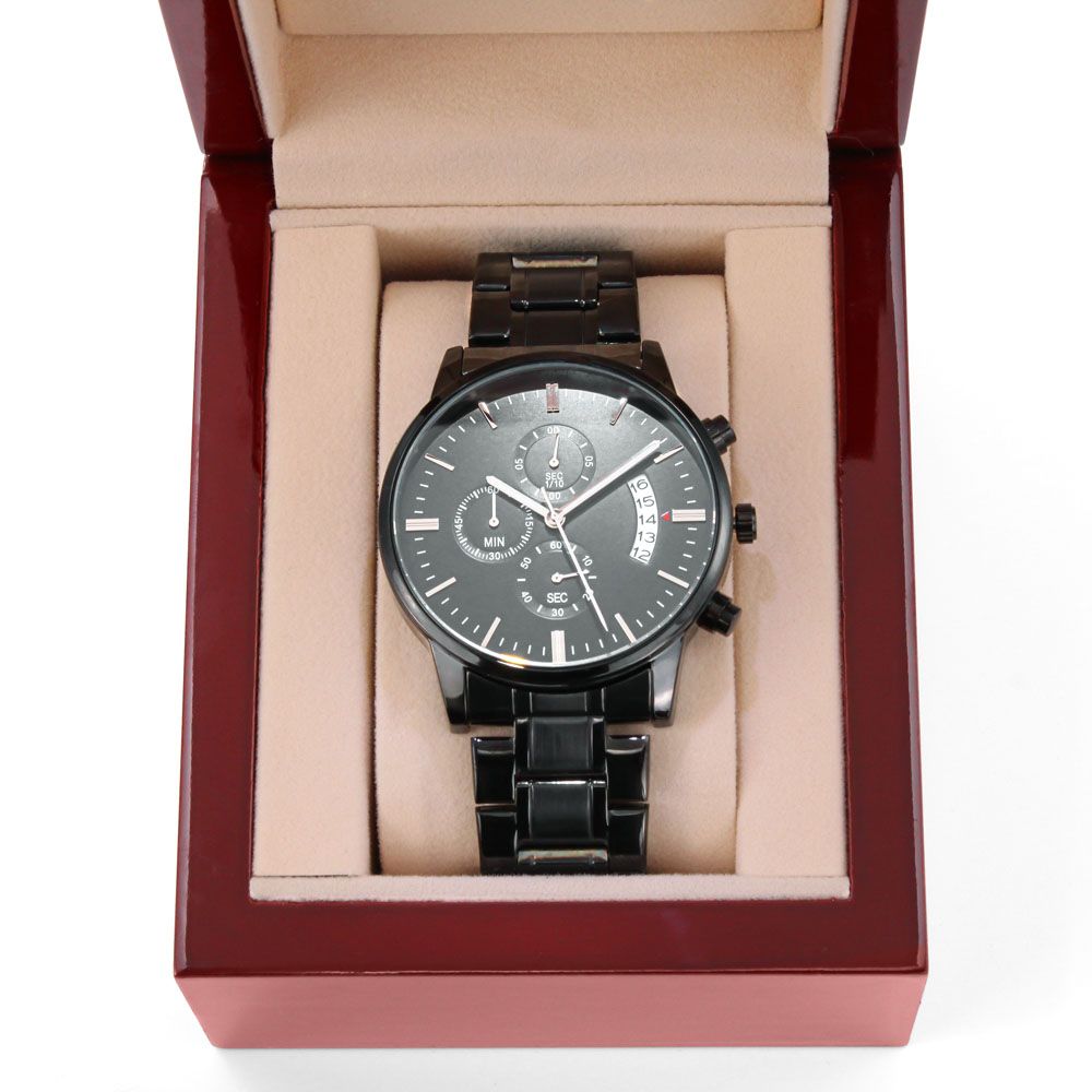 CUSTOMIZABLE ENGRAVED BLACK CHRONOGRAPH WATCH