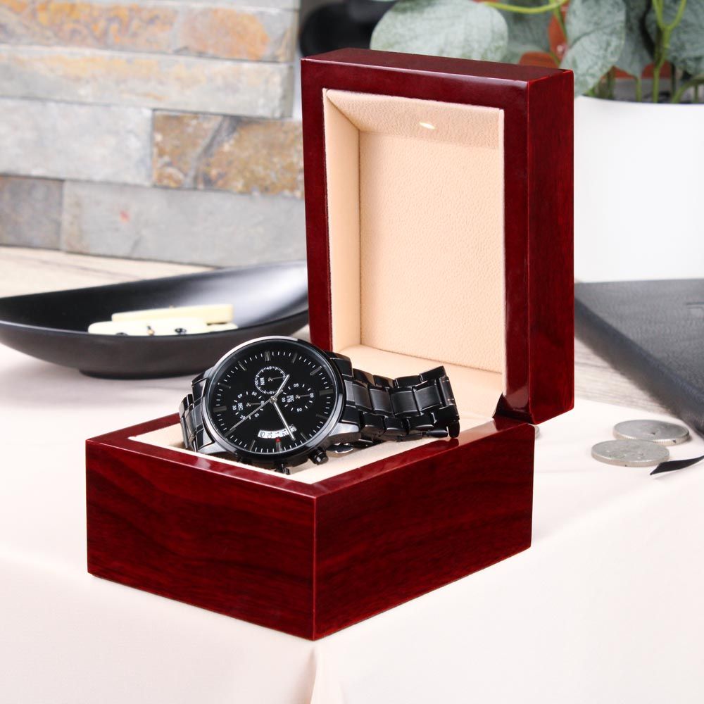 CUSTOMIZABLE ENGRAVED BLACK CHRONOGRAPH WATCH