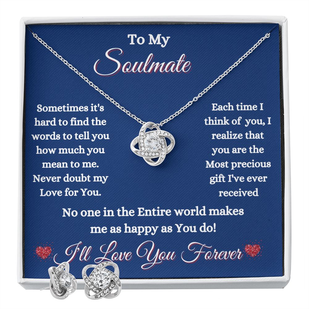 SOULMATE - TO MY SOULMATE - LOVE KNOT NECKLACE & EARRINGS (BLUE)
