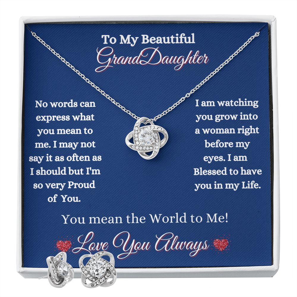 GRANDDAUGHTER - LOVE KNOT EARRING & NECKLACE - (BLUE