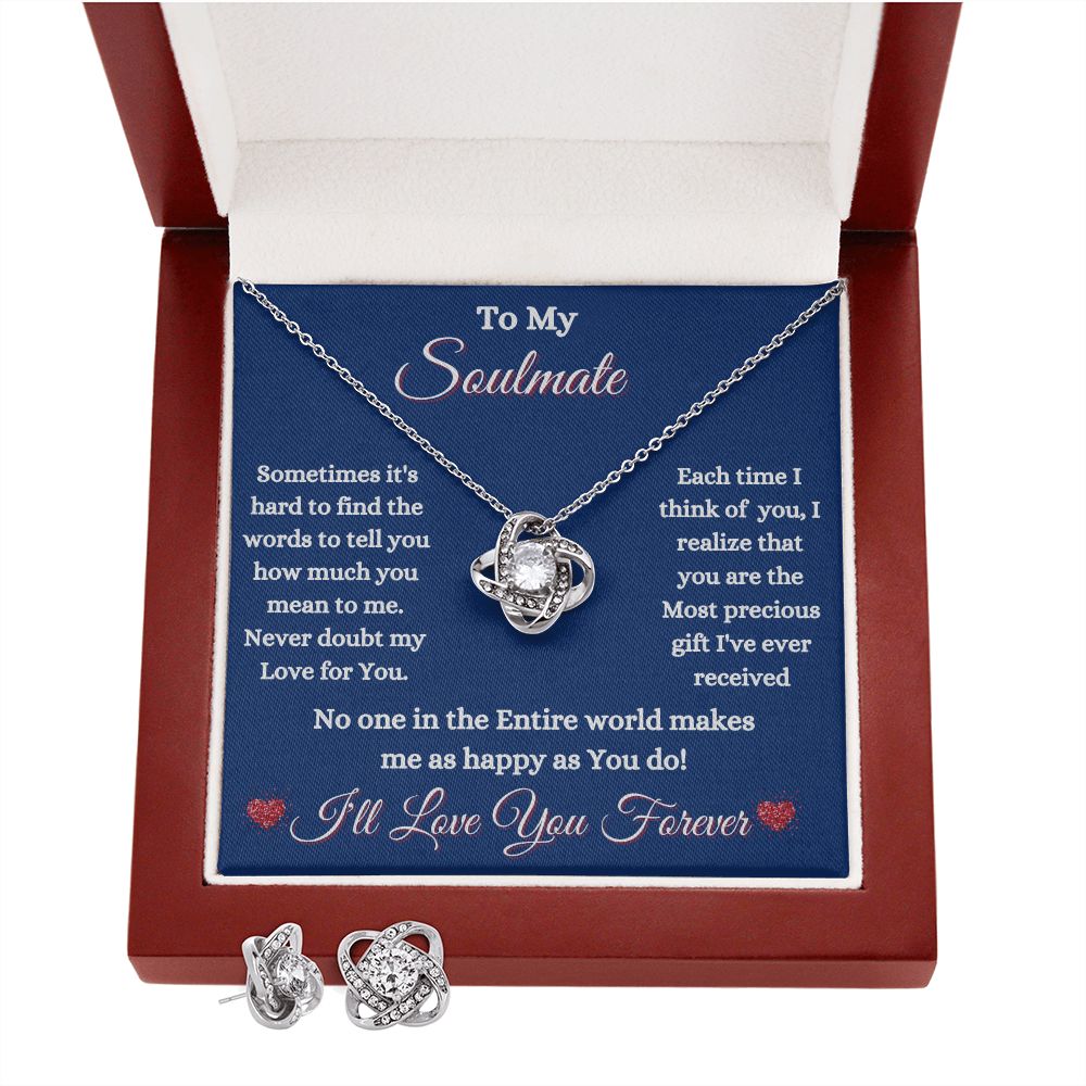 SOULMATE - TO MY SOULMATE - LOVE KNOT NECKLACE & EARRINGS (BLUE)