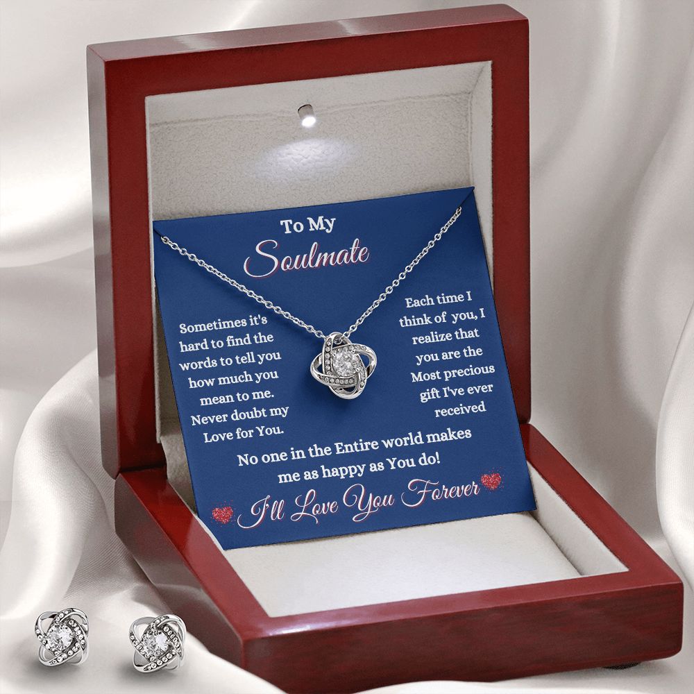 SOULMATE - TO MY SOULMATE - LOVE KNOT NECKLACE & EARRINGS (BLUE)