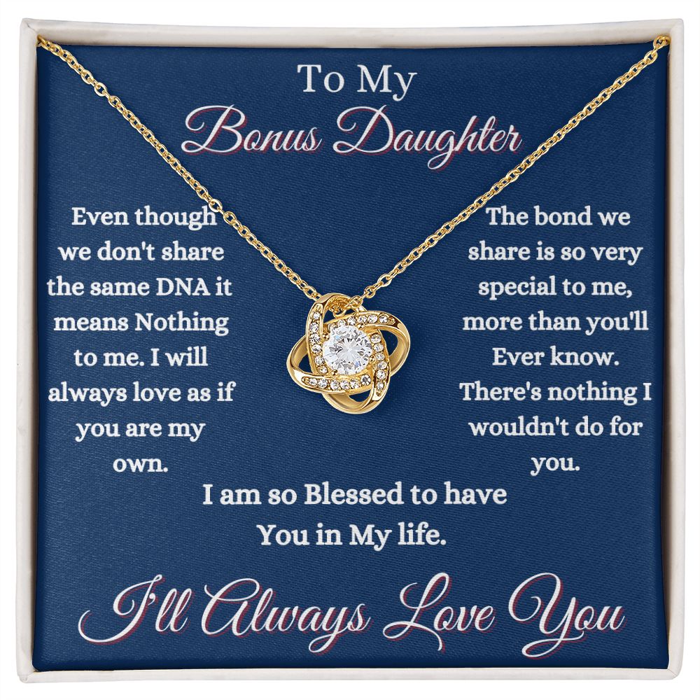 DAUGHTER - TO MY BONUS DAUGHTER - LOVE KNOT NECKLACE (BLUE)