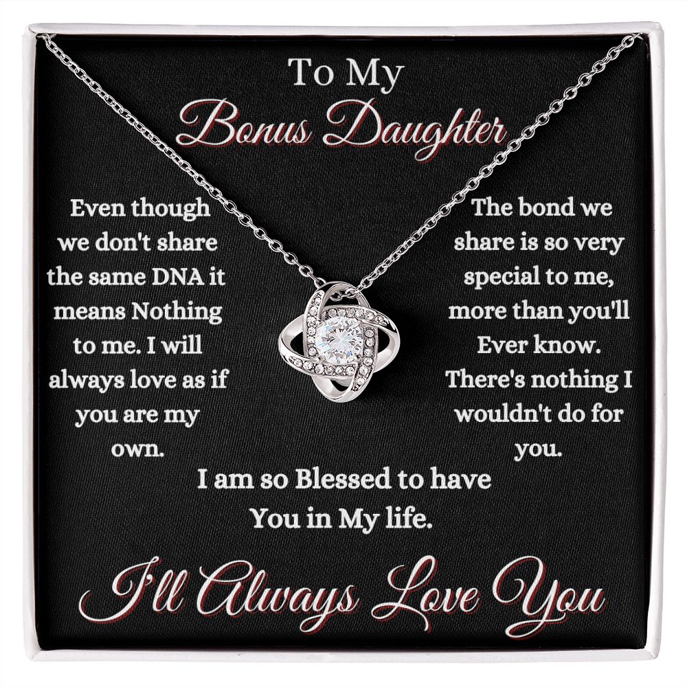 DAUGHTER - TO MY BONUS DAUGHTER - LOVE KNOT NECKLACE (BLK)