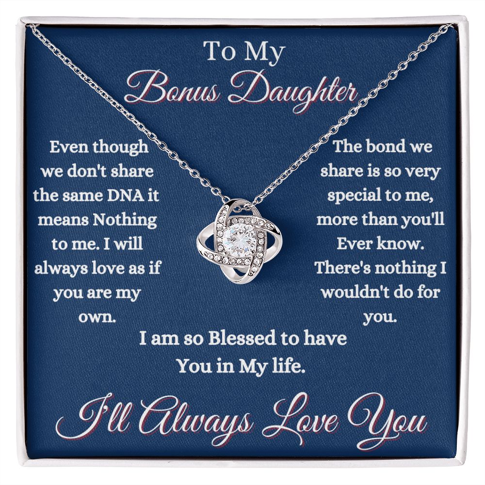 DAUGHTER - TO MY BONUS DAUGHTER - LOVE KNOT NECKLACE (BLUE)