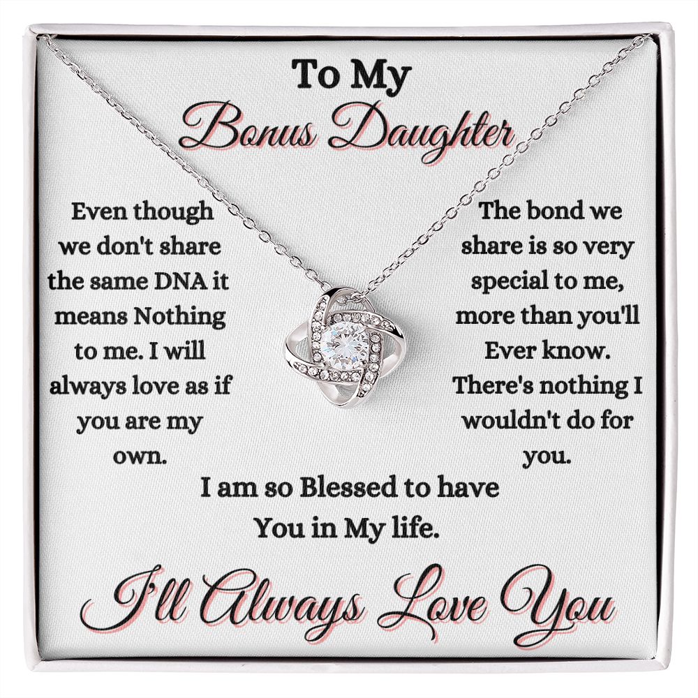 DAUGHTER - TO MY BONUS DAUGHTER - LOVE KNOT NECKLACE (WHITE)