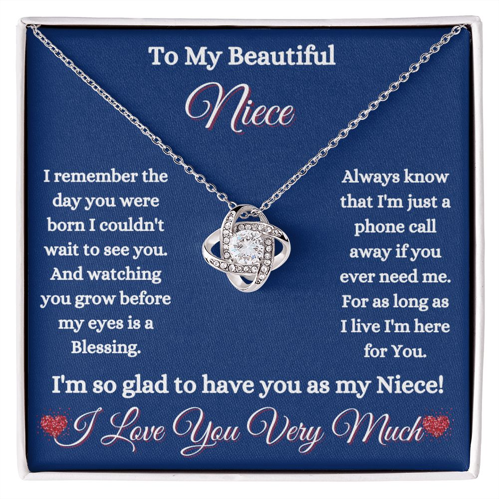 NIECE - - TO MY BEAUTIFUL NIECE - LOVE KNOT NECKLACE (BLUE)