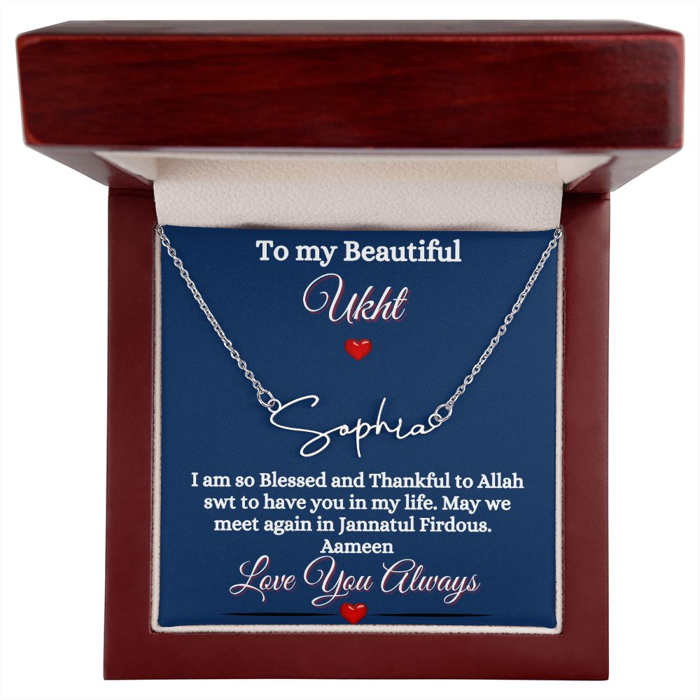 MY UKHT/SISTER - SIGNATURE STYLE NAME NECKLACE - BLUE