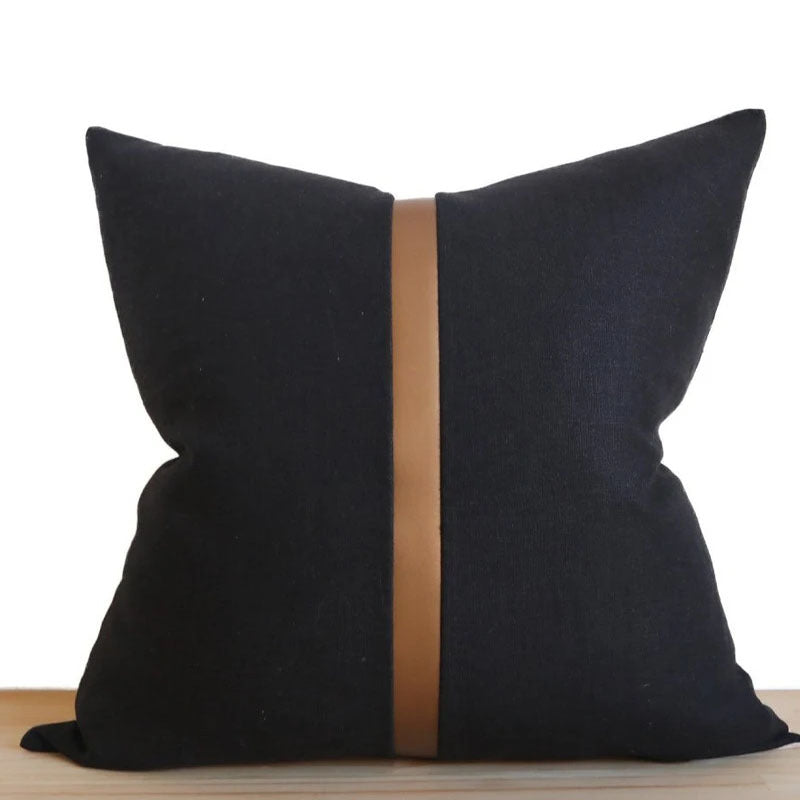 Nordic Linen Stitching Leather Pillow Cover Car Cushion