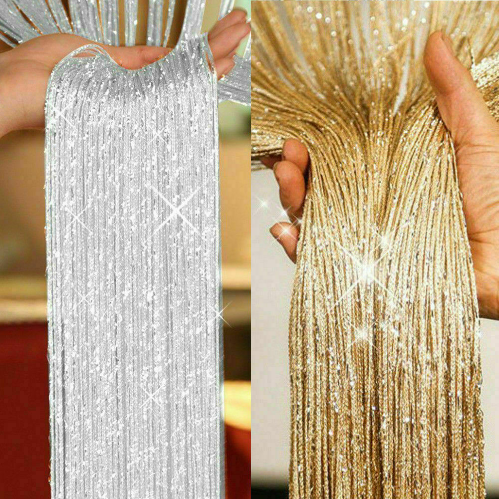 Glitter String Curtain Panels Door Fly Screen Divider Voile Curtains C