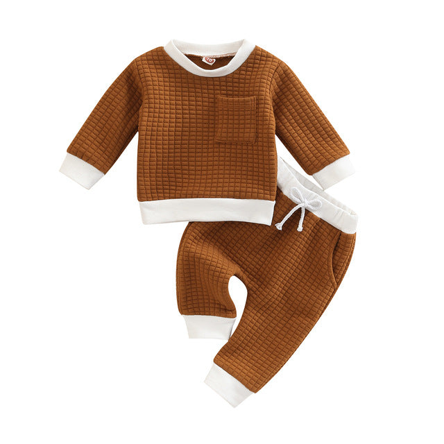 Baby Outfit Unisex Boys or Girls Plaid Long Sleeve Round Neck Tops