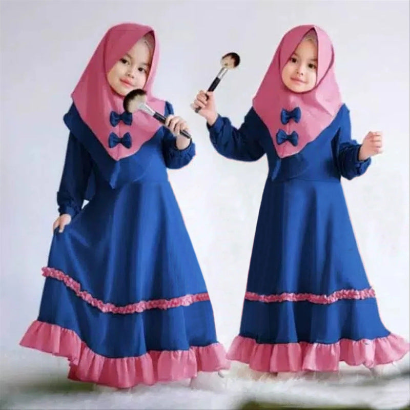 Girls Children's Long Sleeve Long Dress With Headscarf (SIZE CHART BELOW)