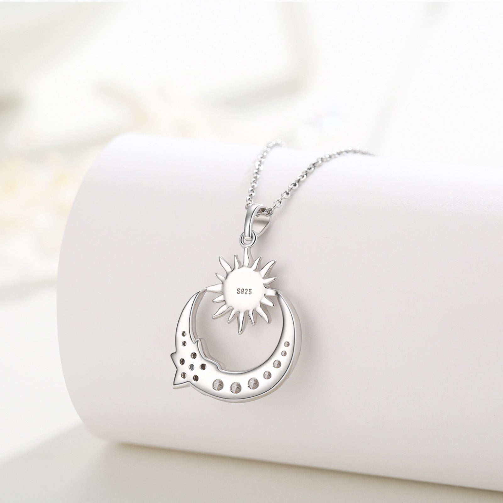 925 Sterling Silver Star Sun Crescent Moon Pendant Necklace