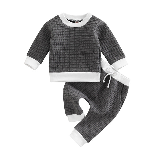 Baby Outfit Unisex Boys or Girls Plaid Long Sleeve Round Neck Tops