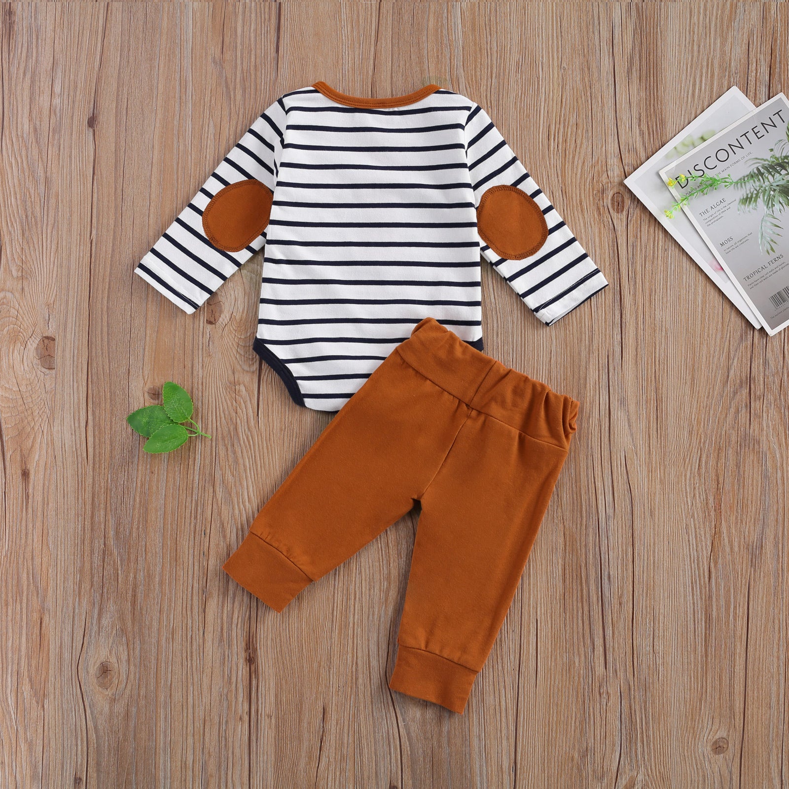 Spring And Autumn New Stripe Long Sleeve Top And Pants Two Piece Set